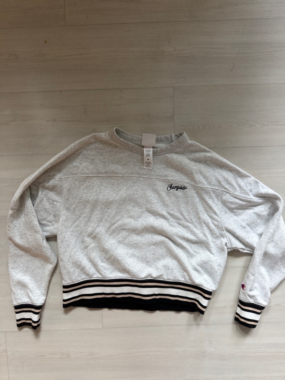 Champion Gray Crewneck Tee with Red & Blue Logo